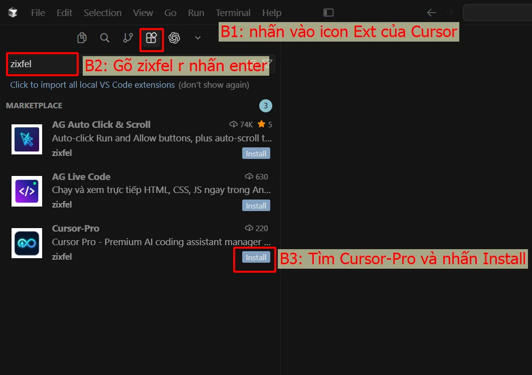 Cài Cursor Pro trực tiếp trong Cursor IDE
